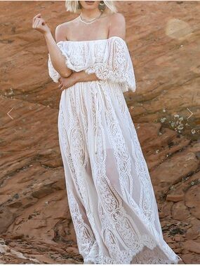 Baltic Born Cream Lace Dress with Sheer Overlay Sz S